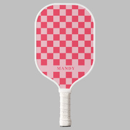 Pretty Pink Chic Schachbrettmuster mit individuell Pickleball Schläger