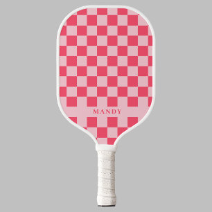 Pretty Pink Chic Schachbrettmuster mit individuell Pickleball Schläger