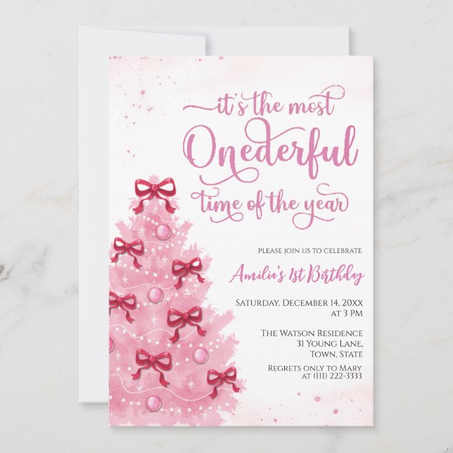 Pretty Pink Christmas Birthday Party Invitation Einladung (Vorderseite)