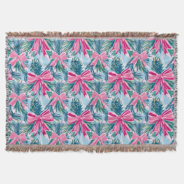 Pretty Pink Coquette Bow And Tree Sprig Pattern Decke (Vorderseite)
