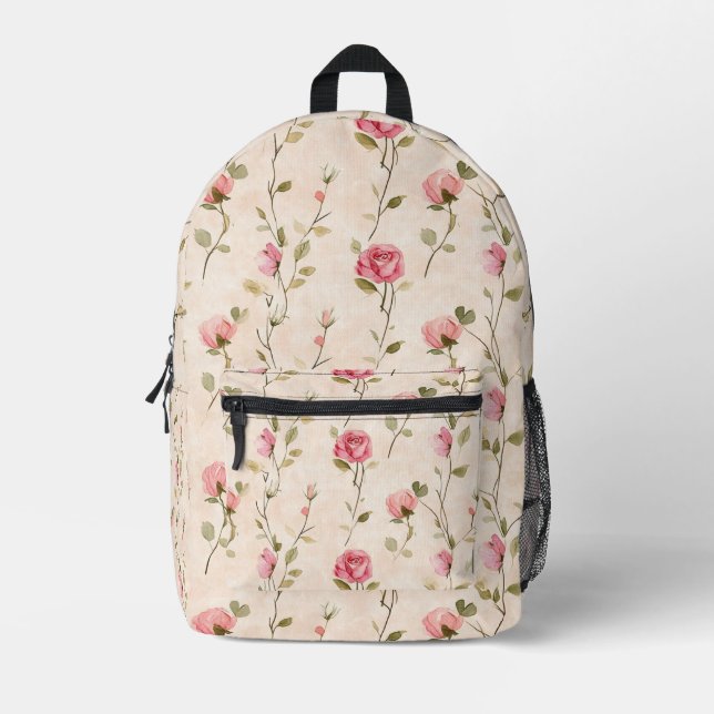 Pretty Pink Cream Roses Floral Bedruckter Rucksack (Vorderseite)