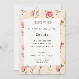 Pretty Pink Cream Roses Floral Birthday Einladung