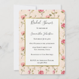 Pretty Pink Cream Roses Floral Bridal Shower Einladung
