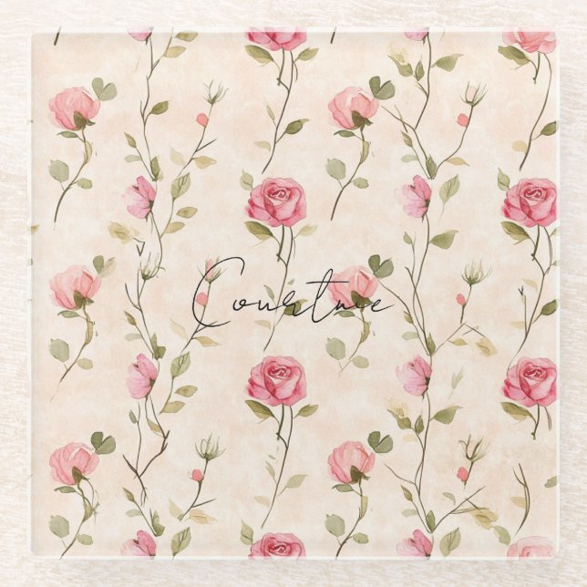 Pretty Pink Cream Roses Floral Bridal Shower Glasuntersetzer (Vorderseite)