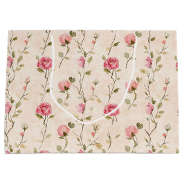 Pretty Pink Cream Roses Floral Bridal Shower Große Geschenktüte