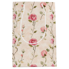 Pretty Pink Cream Roses Floral Bridal Shower Mittlere Geschenktüte