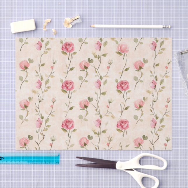 Pretty Pink Cream Roses Floral Bridal Shower Seidenpapier (Handwerk)