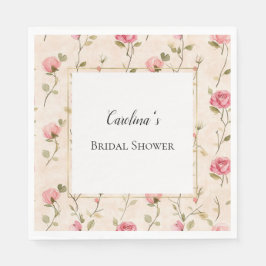 Pretty Pink Cream Roses Floral Bridal Shower Serviette