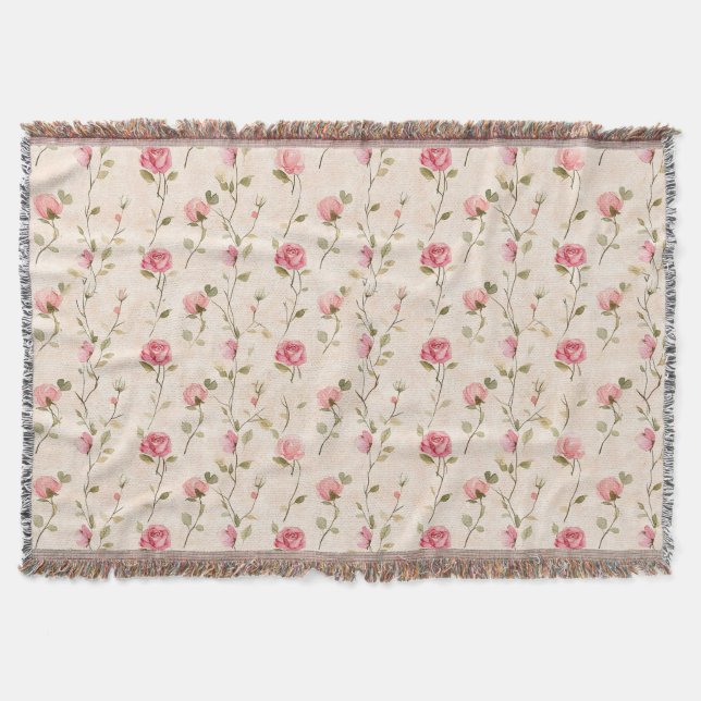 Pretty Pink Cream Roses Floral Decke (Vorderseite)