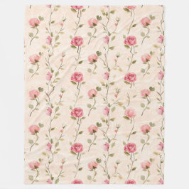 Pretty Pink Cream Roses Floral Fleecedecke