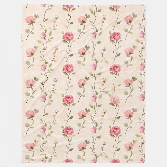 Pretty Pink Cream Roses Floral Fleecedecke (Vorderseite)