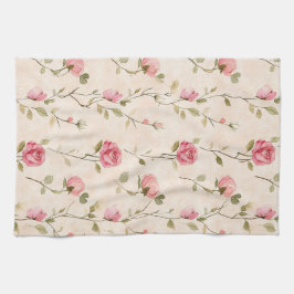 Pretty Pink Cream Roses Floral Geschirrtuch