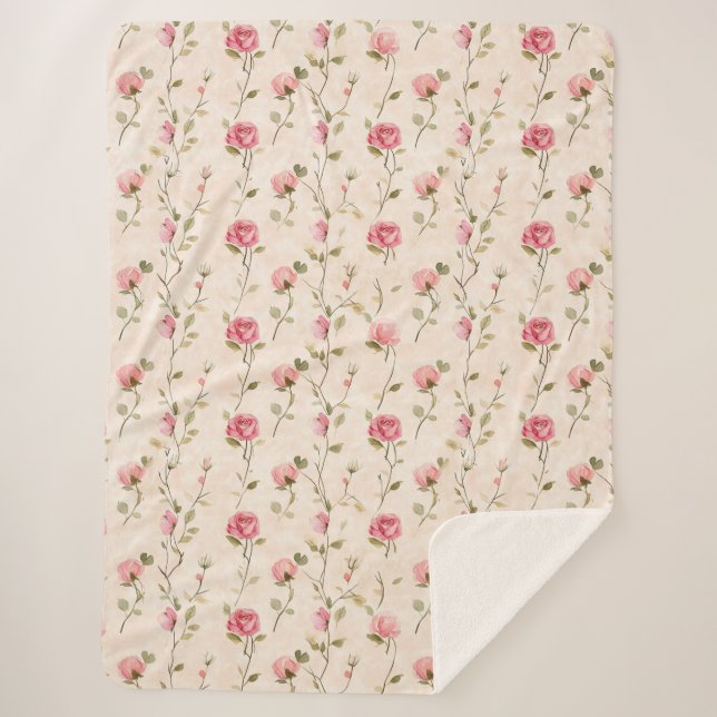 Pretty Pink Cream Roses Floral Sherpadecke (Vorderseite)