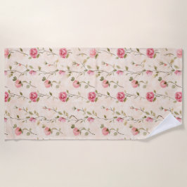 Pretty Pink Cream Roses Floral Strandtuch