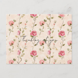 Pretty Pink Cream Roses Floral Thinking of you Postkarte