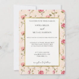 Pretty Pink Cream Roses Floral Wedding Einladung