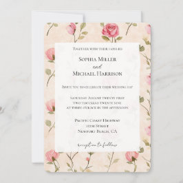 Pretty Pink Cream Roses Floral Wedding Einladung