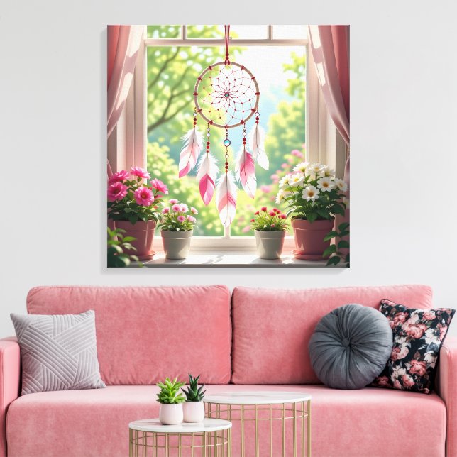 Pretty Pink Dreamcatcher and Plants Window Sill Leinwanddruck (Insitu (Wohnzimmer))