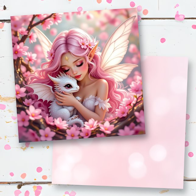 Pretty Pink Elven Fairy & Dragon Blank Karte (Von Creator hochgeladen)