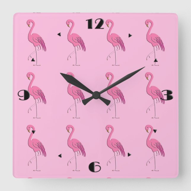 Pretty pink flamingo quadratische wanduhr (Vorderseite)