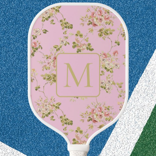 Pretty Pink Floral custom monogram ladies  Pickleball Schläger (Von Creator hochgeladen)