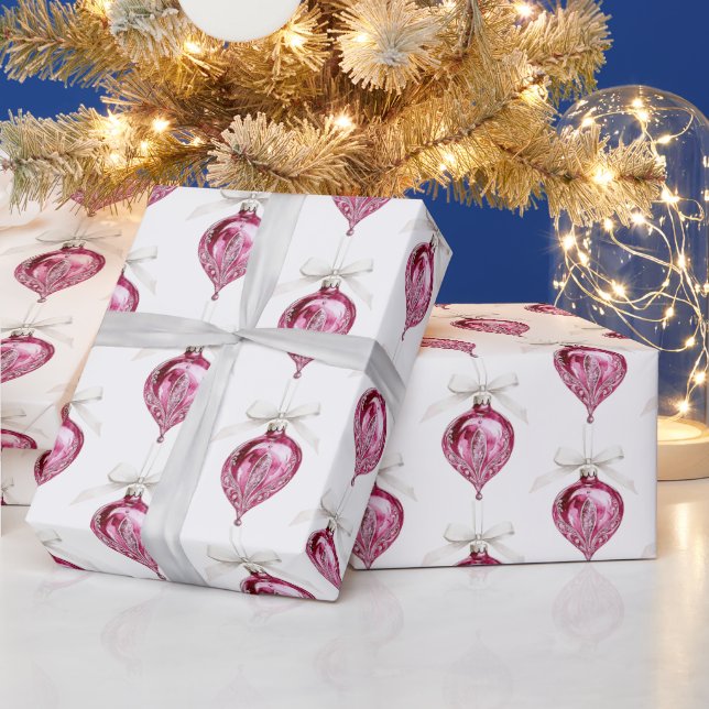 Pretty Pink Glam Christmas Ornaments Geschenkpapier (Feiertage)