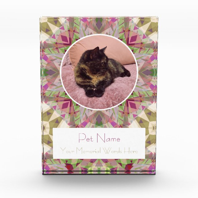 Pretty Pink Green Pet Cat Dog Memorial Keepsake Fotoblock (Vorderseite)