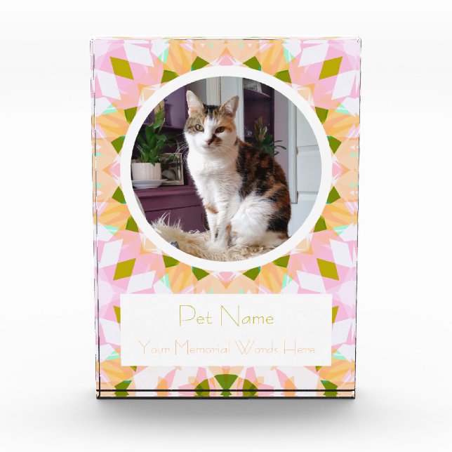 Pretty Pink Green Pet Cat Dog Memorial Keepsake Fotoblock (Vorderseite)