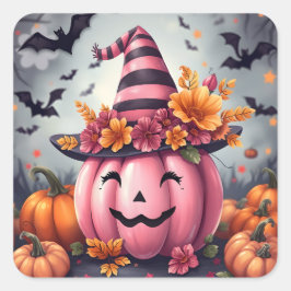 Pretty Pink Halloween Pumpkin Jack-o-lantern Quadratischer Aufkleber