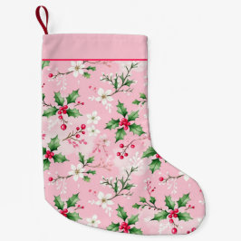 Pretty Pink Holly and Berries Christmas Stocking Kleiner Weihnachtsstrumpf