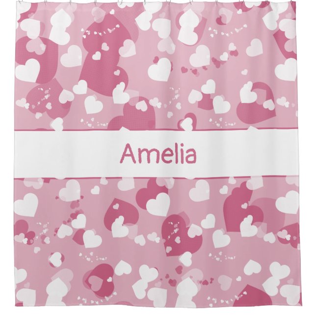 Pretty Pink Love Heart Personalized Duschvorhang (Vorderseite)