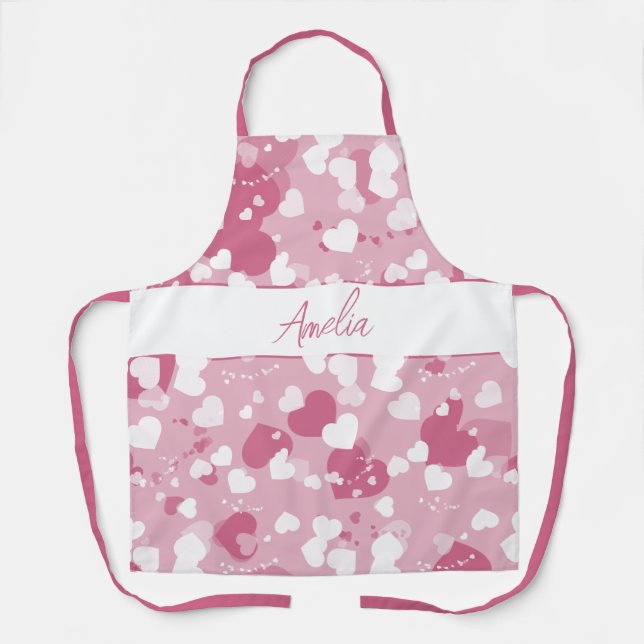Pretty Pink Love Heart Personalized Schürze (Vorderseite)
