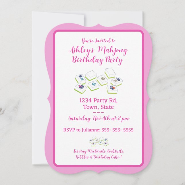 Pretty Pink Mahjong Birthday Invitation Einladung (Vorderseite)