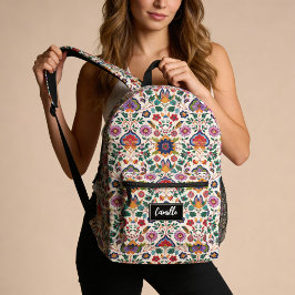 Pretty Pink Orange Floral Motifs Vintage Cottage Bedruckter Rucksack