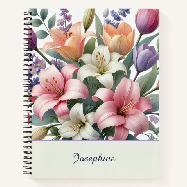 Pretty Pink Orange Watercolor Floral Notizbuch (Vorderseite)