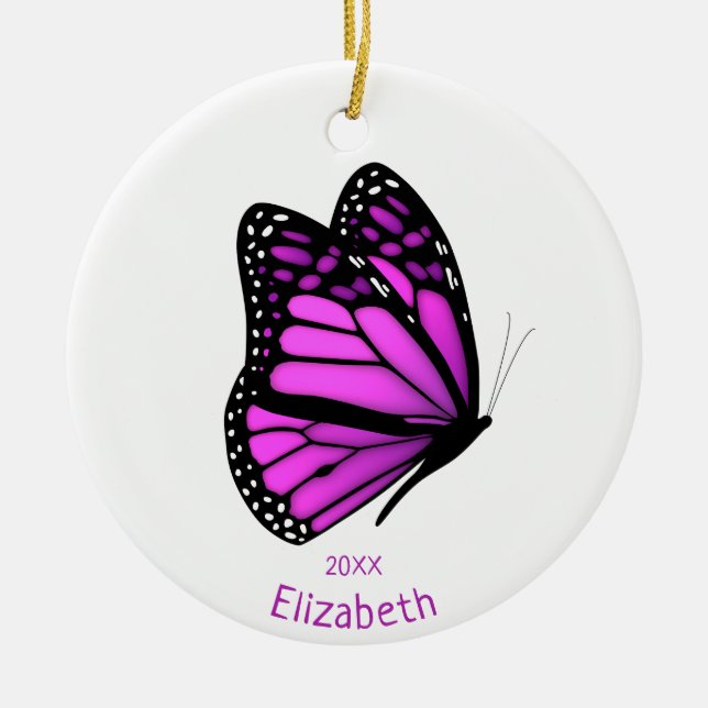 Pretty Pink Purple Flitting Butterfly Personalized Keramik Ornament (Vorne)