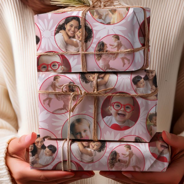 Pretty Pink & Red Photo & Daisy Pattern Geschenkpapier Set (Von Creator hochgeladen)