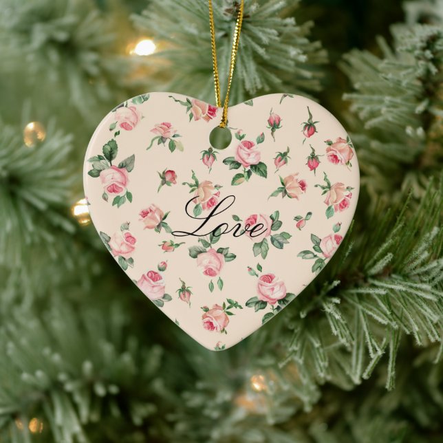 Pretty Pink Roses Floral Keramik Ornament (Baum)