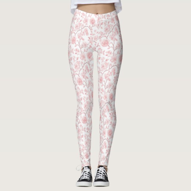 Pretty Pink Roses Floral Leggings (Vorderseite)