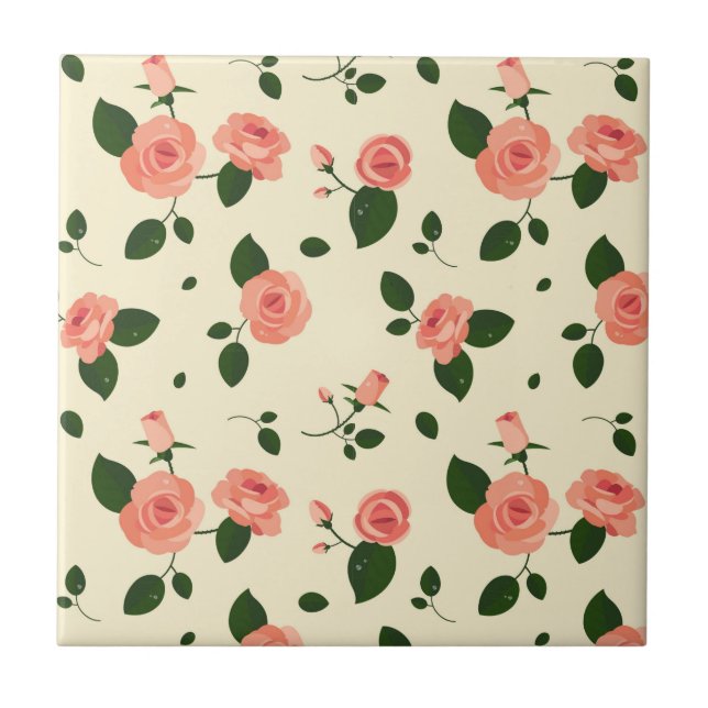 Pretty Pink Roses Pastel Pink Pattern Fliese (Vorderseite)
