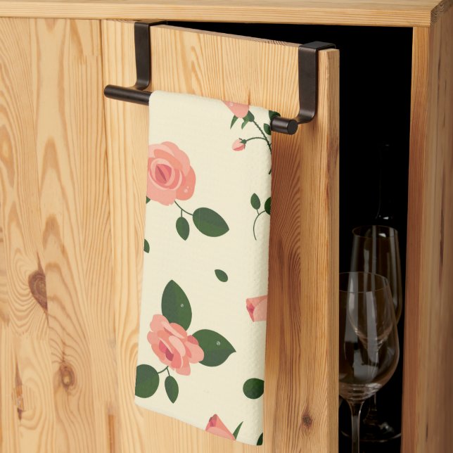 Pretty Pink Roses Pastel Pink Pattern Geschirrtuch (Drittel gefaltet)