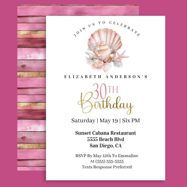 Pretty Pink Seashell und Perlen 30. Geburtstag Einladung (Von Creator hochgeladen)