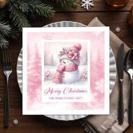 Pretty Pink Snowman Christmas Scene Napkins Kids Serviette