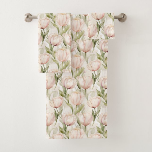 Pretty Pink Tulip Flowers Badhandtuch Set (Insitu)