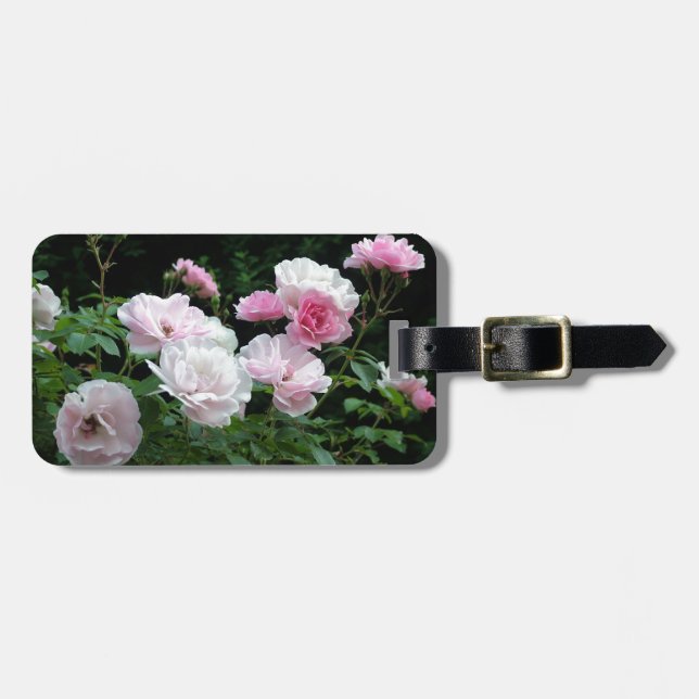 Pretty Pink und White Rose Flower Bushes. Floral, Gepäckanhänger (Vorderseite horizontal)