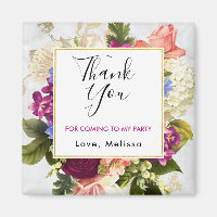 Pretty Pink Watercolor Flowers Party Thank You