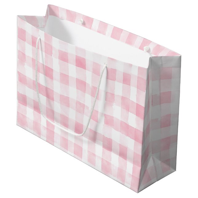 Pretty Pink White Plaid Stripes Bridal Shower Große Geschenktüte (Vorderseite Schrägansicht)