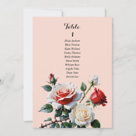 Pretty pink white red rose seating chart card einladung