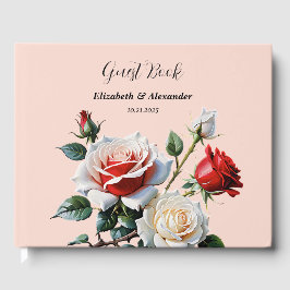 Pretty pink white red roses floral wedding gästebuch