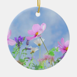 Pretty Pink Wild Flower Meadow Keramik Ornament